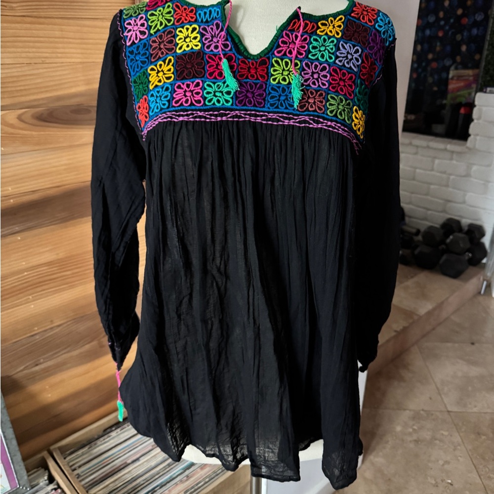 Vibrant Embroidered Black Blouse